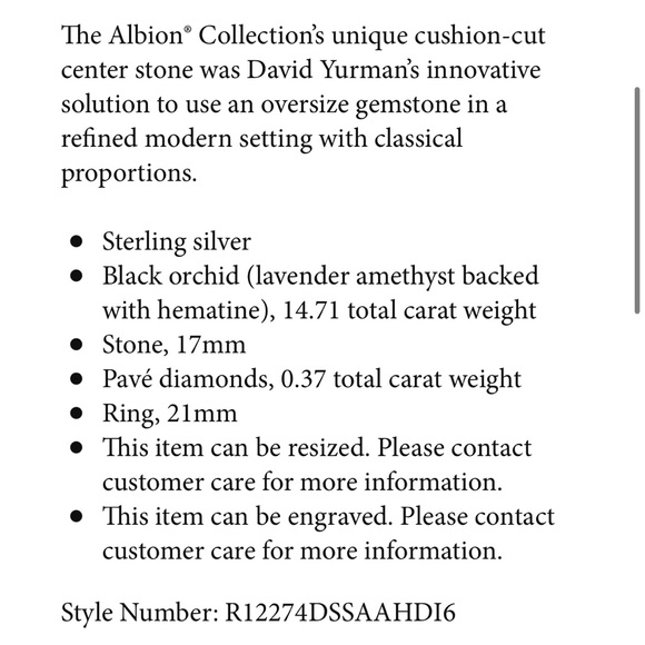 David Yurman Albion Ring in Sterling Silver with Black Orchid and Pavé Diamonds - Picture 2 of 6